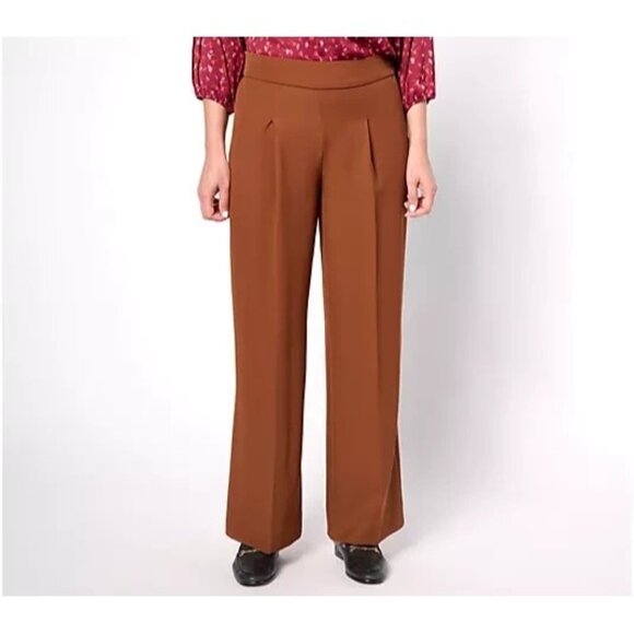 Isaac Mizrahi Live! Tall Timless Twill Wide Leg Pants Cognat Tall Medium A609901 - Picture 1 of 3